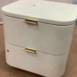 West Elm Open Box: Shea High-Gloss Enameled Lacquer Nightstand (20") - Ivory, Antique Brass
