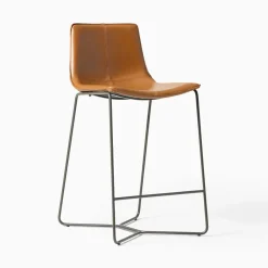 West Elm Open Box: Slope Bar Stool (30") - Vegan Leather Saddle, Charcoal