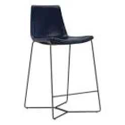 West Elm Open Box: Slope Counter Stool (26") - Ludlow Leather Navy, Charcoal Finish