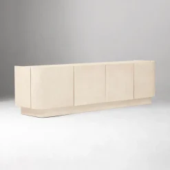 West Elm Open Box: Solstice Painted Raffia Media Console (78") - Whitewash Raffia