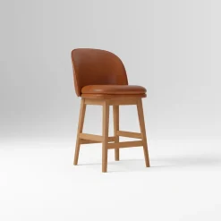 West Elm Open Box: Wayne Leather Armless Counter Stool (26") - Saddle Leather Nut, Cool Walnut