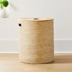 West Elm Open Box: Wooden Handle Lidded Hamper, Large (19.5"D x 21.5"H)