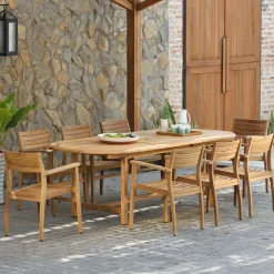 West Elm Orelien Teak Outdoor Oval Extendable Dining Table (71"–117")