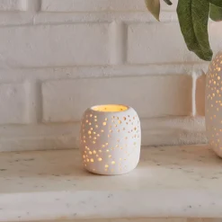 West Elm Pierced Constellation White Ceramic Candleholders