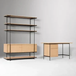 West Elm Pierce Desk with File Cabinet (56") & Storage Shelf (60") Set