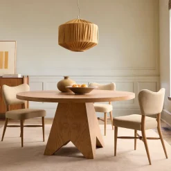 West Elm Pierce & Ward Burl Wood Round Dining Table & Chairs Set