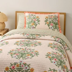 Kids West Elm Pink Chicken Floral Quilt & Shams
