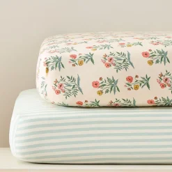 Kids West Elm Pink Chicken Floral & Stripe Crib Fitted Sheet Bundle