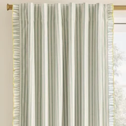 Kids West Elm Pink Chicken Ruffle Stripe Blackout Curtain