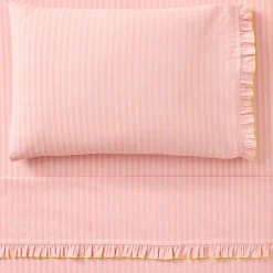 Kids West Elm Pink Chicken Ruffle Stripe Sheet Set