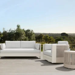 West Elm Porto Aluminum Outdoor Sofa (75"), Swivel Chair & Side Table (18")