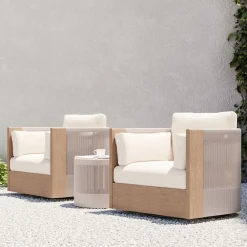 West Elm Porto Outdoor Swivel Chairs & Side Table Set
