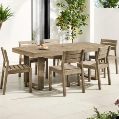 West Elm Portside Outdoor Dining Table (76.5"–96") & Dining Chairs Set