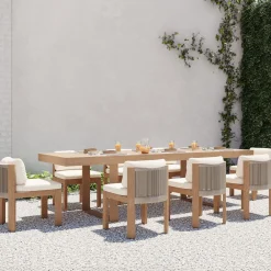 West Elm Portside Outdoor Extendable Dining Table (76.5"–106") & Porto Side Dining Chairs Set