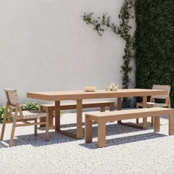 West Elm Portside Outdoor Extendable Dining Table (76.5"–106"), Benches & Granada Chairs Set