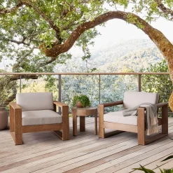West Elm Portside Outdoor Lounge Chairs & Round Side Table Set