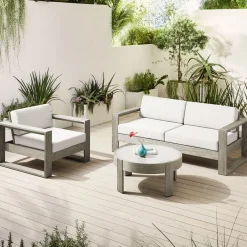 West Elm Portside Outdoor Sofa, Lounge Chair & Concrete Round Coffee Table Set