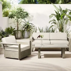 West Elm Portside Outdoor Sofa (75"), Swivel Chair & Concrete Coffee Table Set