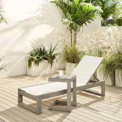 West Elm Portside Outdoor Textilene Chaise Lounge & C-Shaped Side Table Set