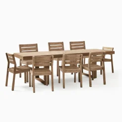 West Elm Portside Wood Outdoor Extendable Dining Table (76.5"–106") & Dining Chairs Set