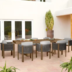 West Elm Portside Wood Outdoor Extendable Dining Table (76.5"–106") & Porto Dining Chairs Set