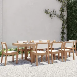 West Elm Portside Wood Outdoor Extendable Dining Table (76.5"–106") & Stacking Chairs Set
