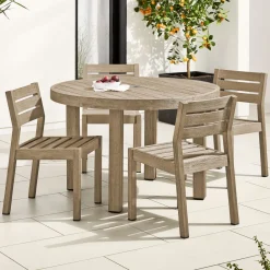 West Elm Portside Wood Outdoor Round Dining Table (48") & Dining Chairs Set