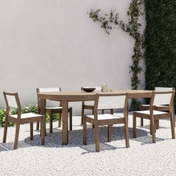 West Elm Portside Wood Outdoor Round Extendable Dining Table (48"–93") & Stacking Chairs Set