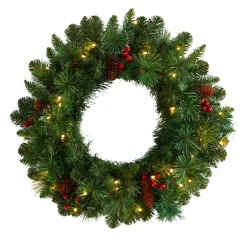 West Elm Pre-Lit Faux Frosted Pine & Pine Cones Wreath
