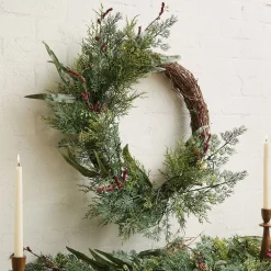 West Elm Pre-Lit Faux Mixed Pine & Pepperberry Wreath & Garland