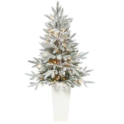 West Elm Pre-Lit Faux Potted Flocked Manchester Spruce Tree w/ Planter
