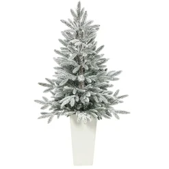 West Elm Pre-Lit Faux Potted Flocked Manchester Spruce Tree w/ Planter