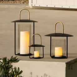 West Elm Rattan-Handled Iron Lanterns