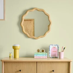 West Elm Round Wavy Wood Wall Mirror (– )