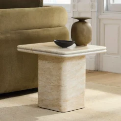 West Elm Royce Faux Travertine Pedestal Side Table (18")