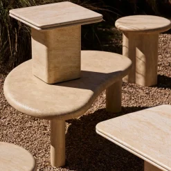 West Elm Royce Faux Travertine Pedestal Side Table (18")