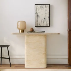 West Elm Royce Faux Travertine Pedestal Console Table (42")