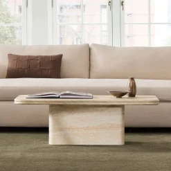 West Elm Royce Faux Travertine Pedestal Coffee Table (44")