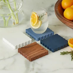 West Elm Scalloped Wood Square Coasters (Set of 4)