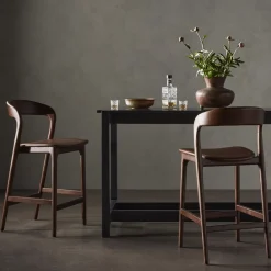 West Elm Scooped Ash Wood Leather Stool