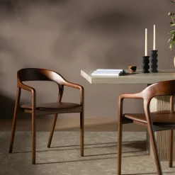 West Elm Scooped Ash Wood Leather Dining Armchair
