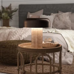 West Elm Shylah Cordless Fluted Travertine Table Lamp (12")