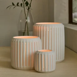 West Elm Slatted Porcelain Hurricanes