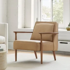 West Elm Strickland Leather Show Wood Chair