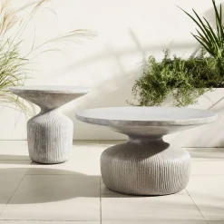 West Elm Tambor Concrete Outdoor Drum Coffee Table (30"–40") & Side Table (21") Set
