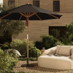 West Elm Teak Pole Round Outdoor Umbrella (9.8')
