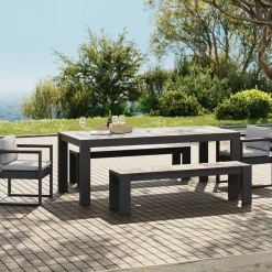 West Elm Telluride Aluminum Outdoor Extendable Dining Table (65"–80"), Benches & Chairs Set