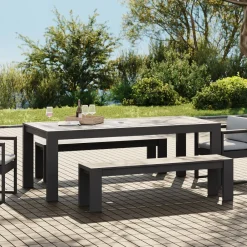 West Elm Telluride Aluminum Outdoor Extendable Dining Table (60"–85") & Benches Set