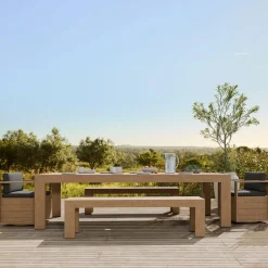 West Elm Telluride Outdoor Extendable Table (76"–106"), Benches (66") & Swivel Dining Chairs Set