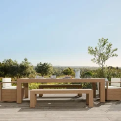 West Elm Telluride Outdoor Extendable Table (76"–106"), Benches (66") & Swivel Dining Chairs Set